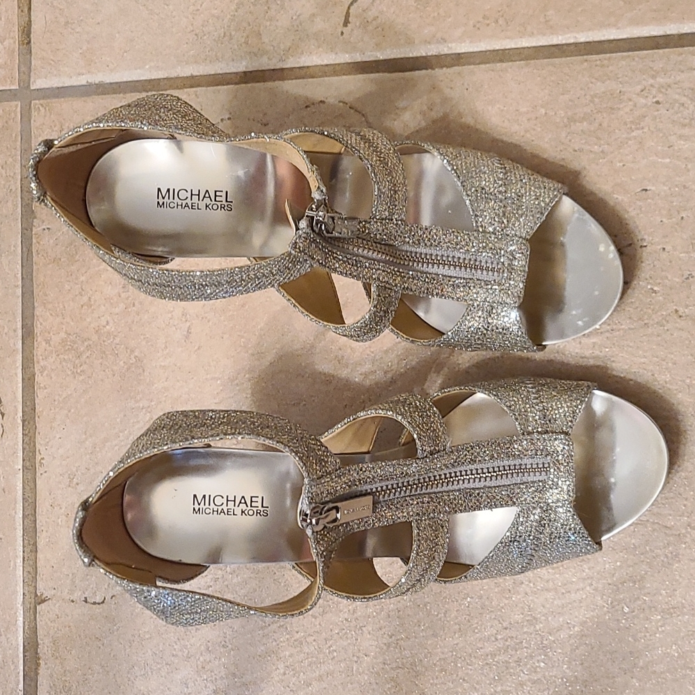 Michael Kors Berkly gold sparkle heel with zipper size 9